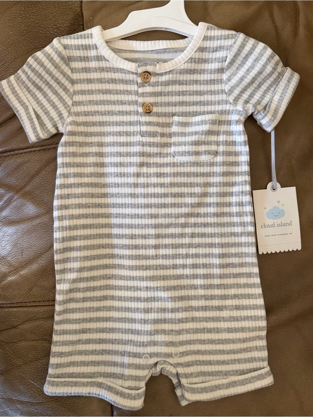 Cloud Island Gray & White Striped Baby Romper Size 3-6M
